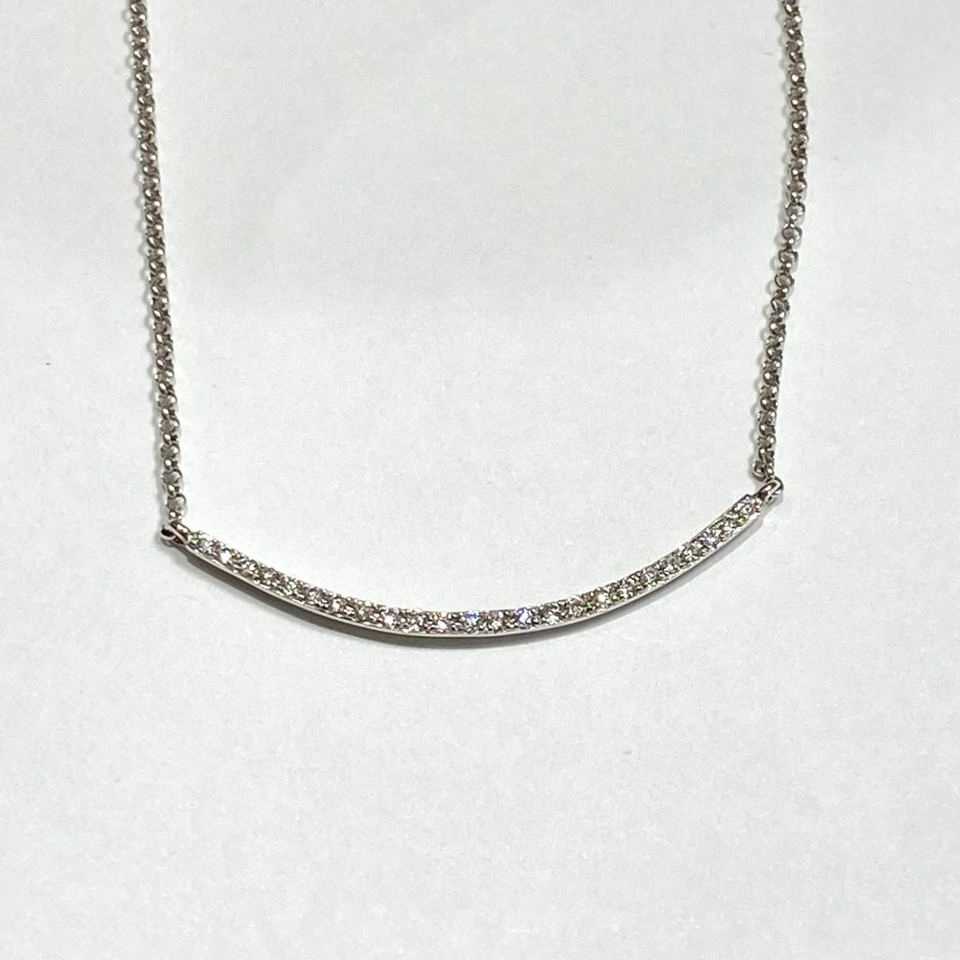 Curved Diamond Bar Gold Necklace
