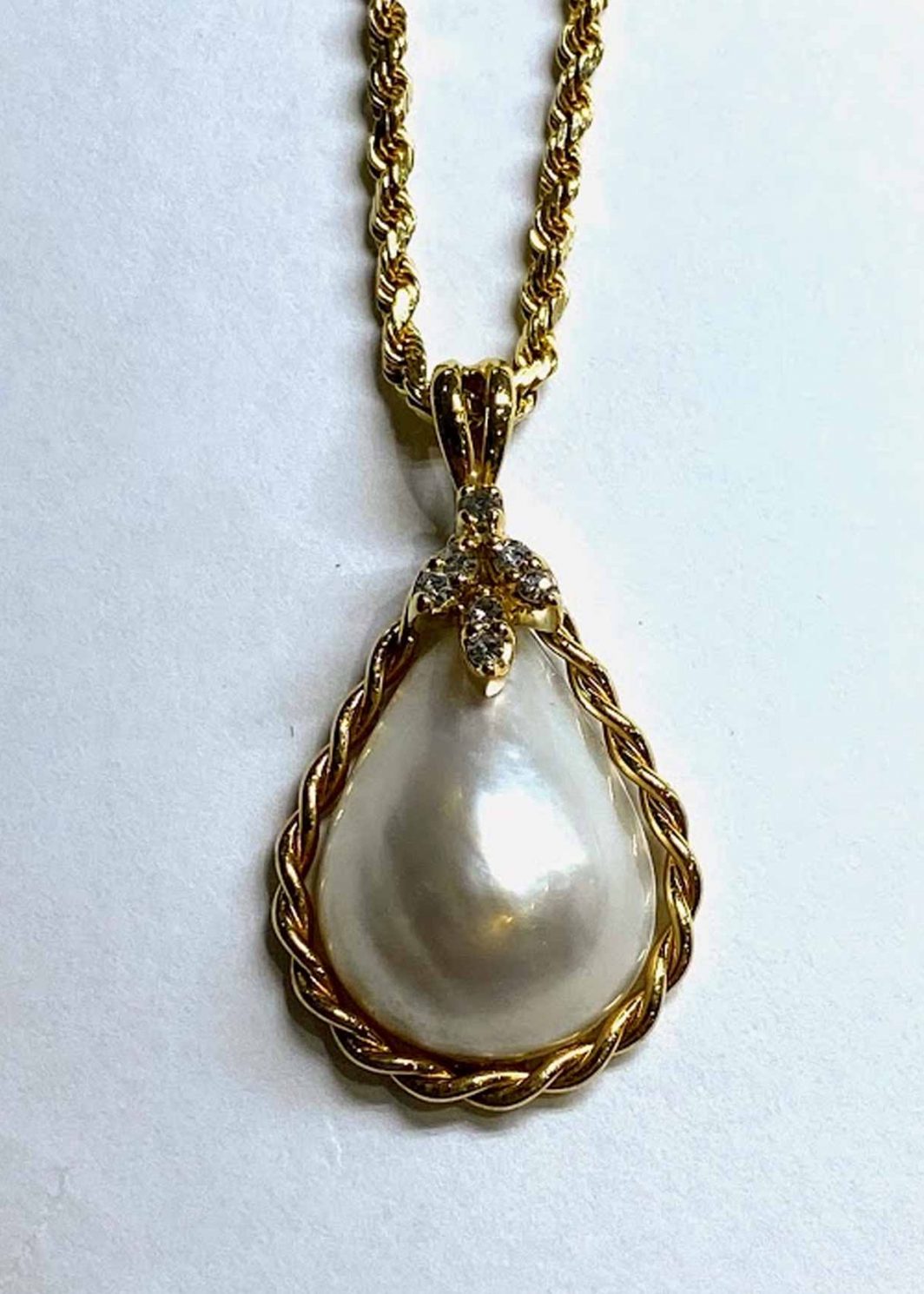 Mabe Oval Pearl and Diamond Pendant