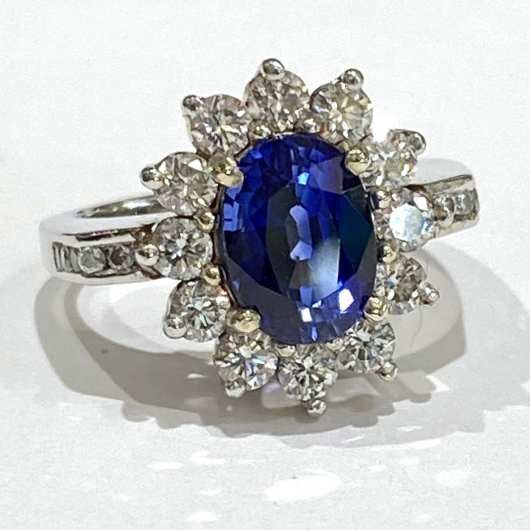 Platinum Diamond Ring with Sapphire