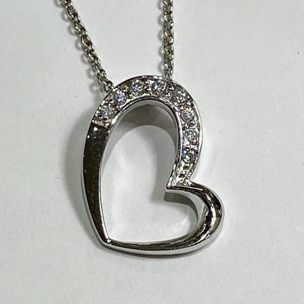 Sterling Silver Angled With CZ Heart