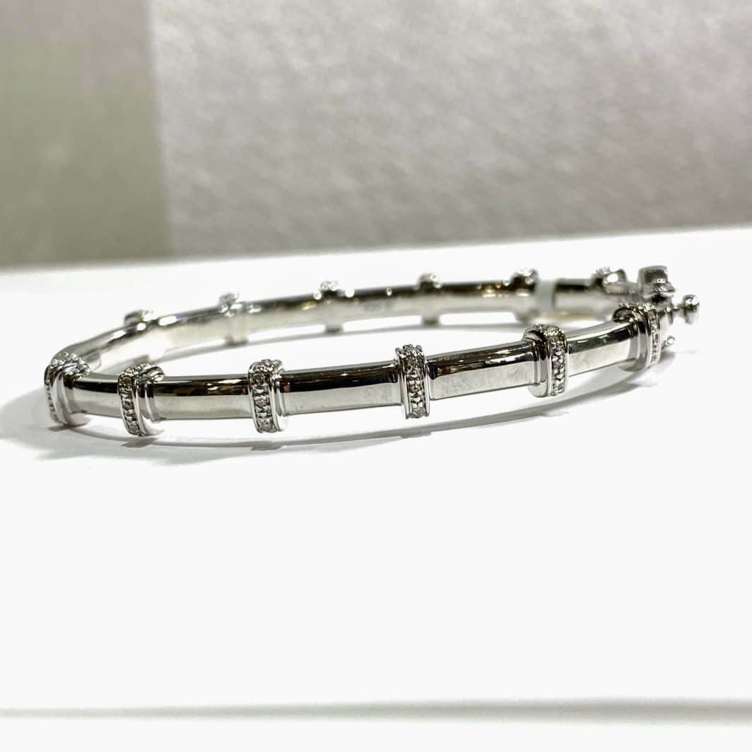 Sterling Silver Bangle with Diamond Bars