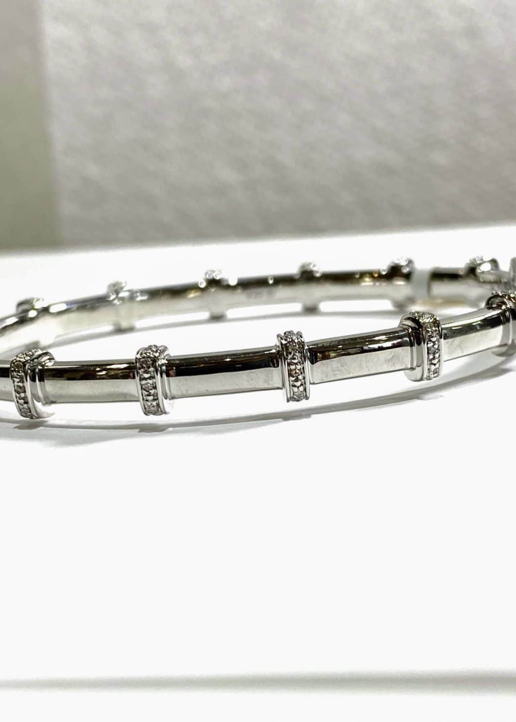 Sterling Silver Bangle with Diamond Bars