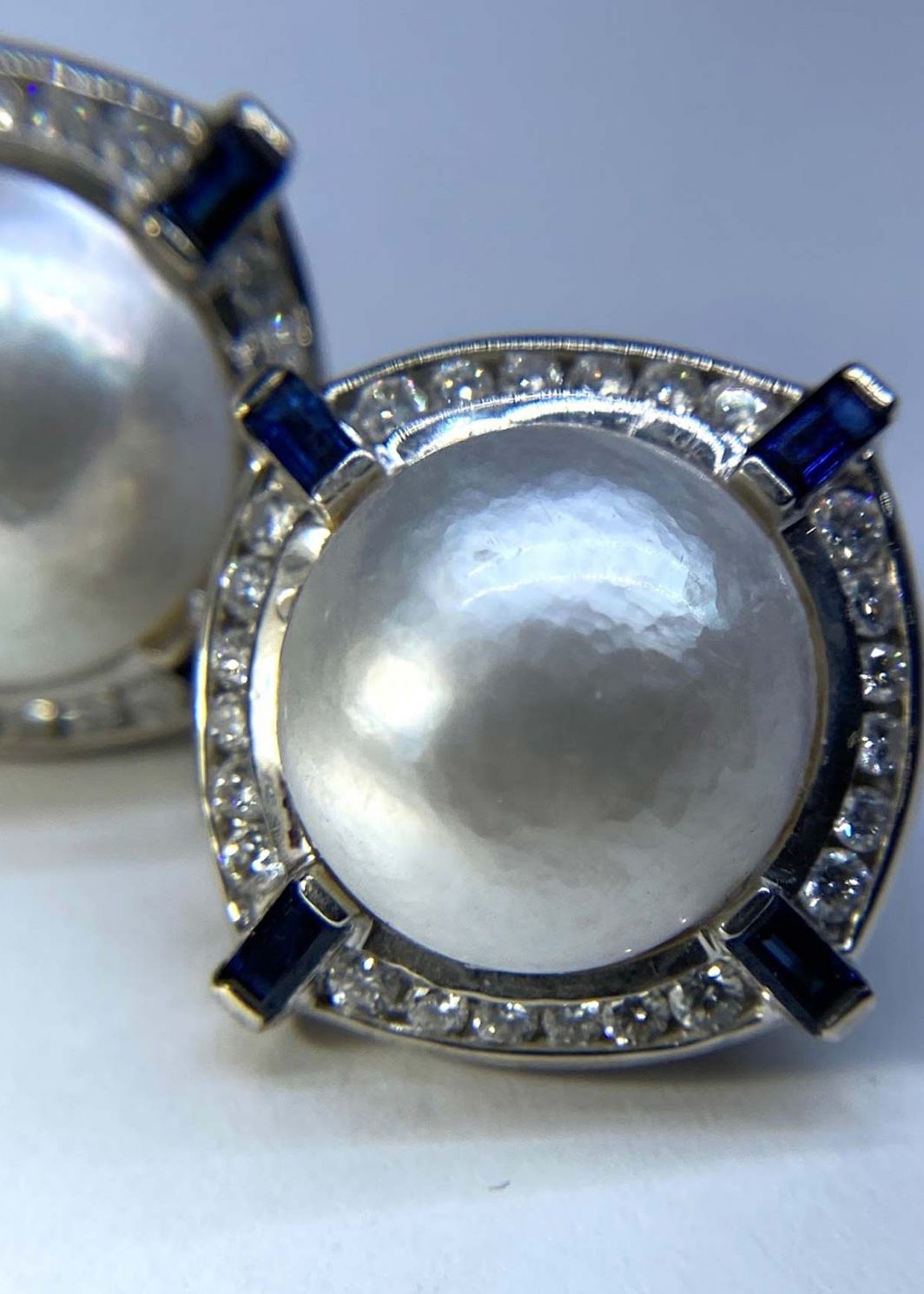 Mabe Pearl Diamond and Sapphire Earrings
